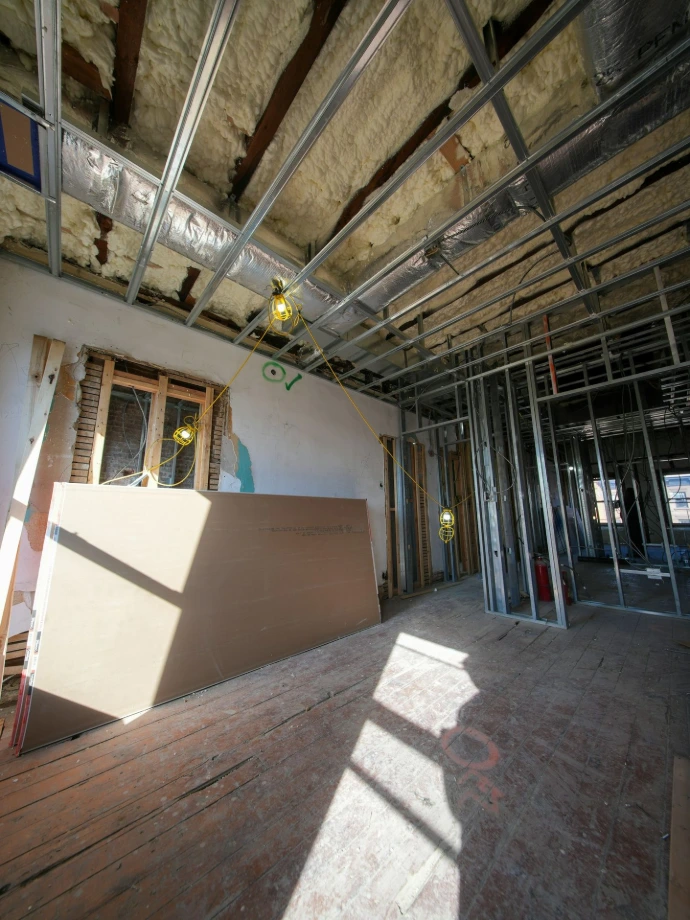 Interior construction with metal framing and insulation